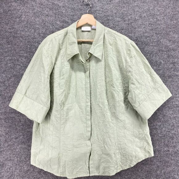 Elizabeth Shirt Women 22 Plus Gray Button Up Collared Short Sleeve Cotton Casual - Picture 3 of 8